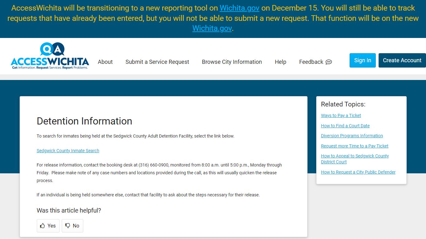 Detention Information - Wichita, Kansas