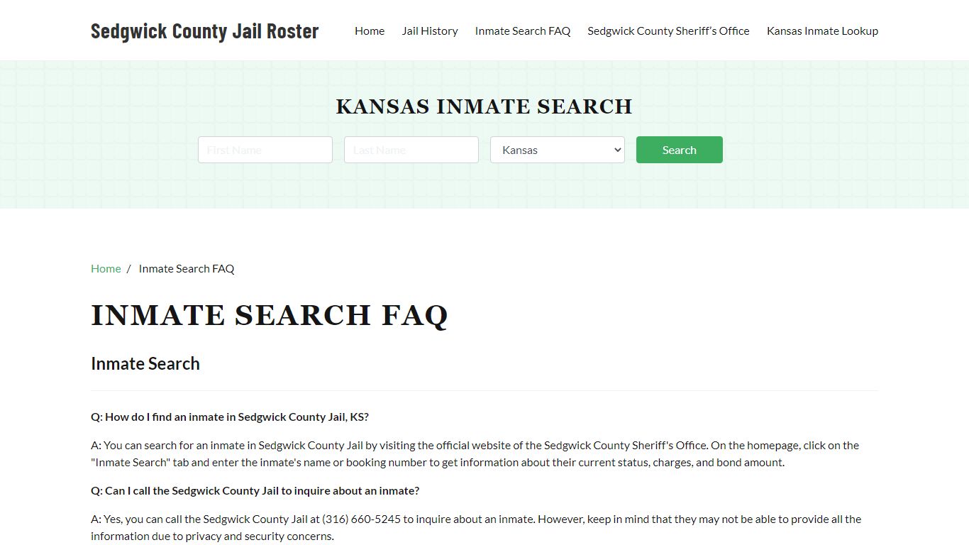 Inmate Searh FAQ - Sedgwick County, KS